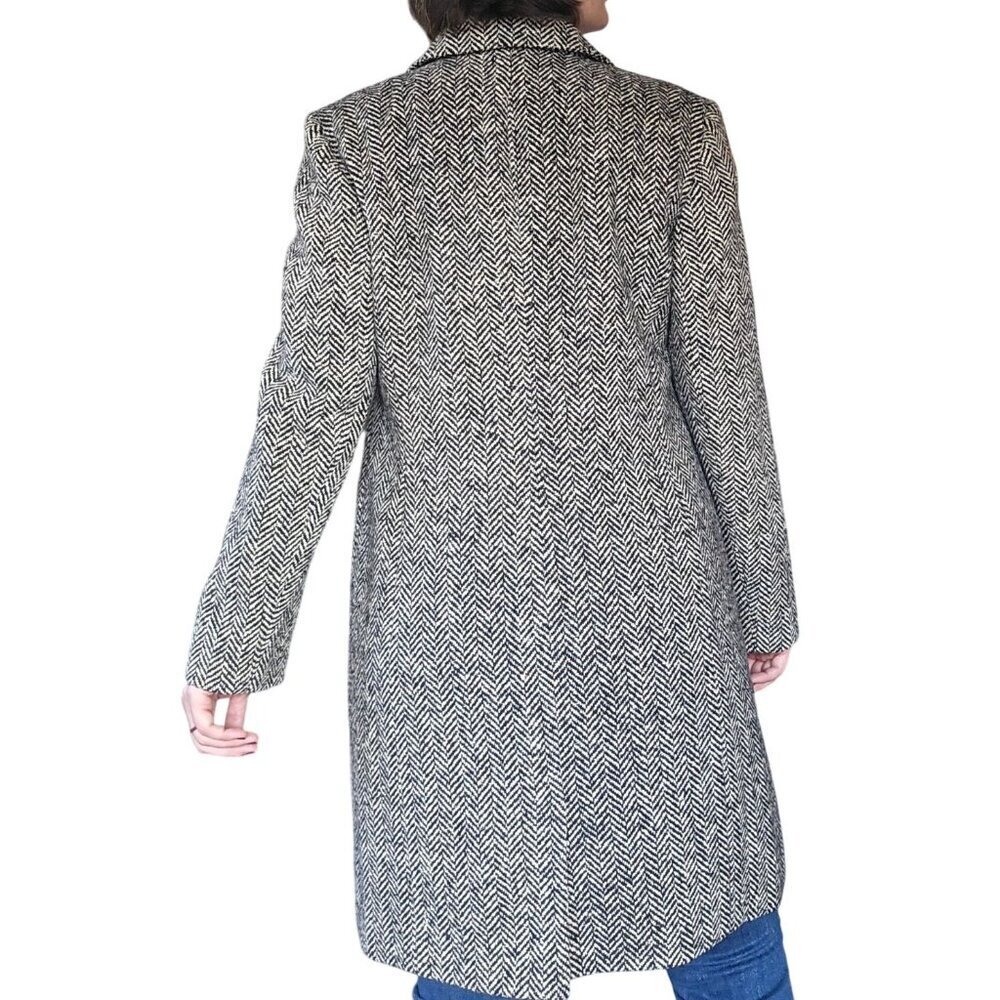 Vintage Ann Taylor Black White Herringbone Tweed Wool Blend Coat Women's Size 14 - Picture 3 of 7